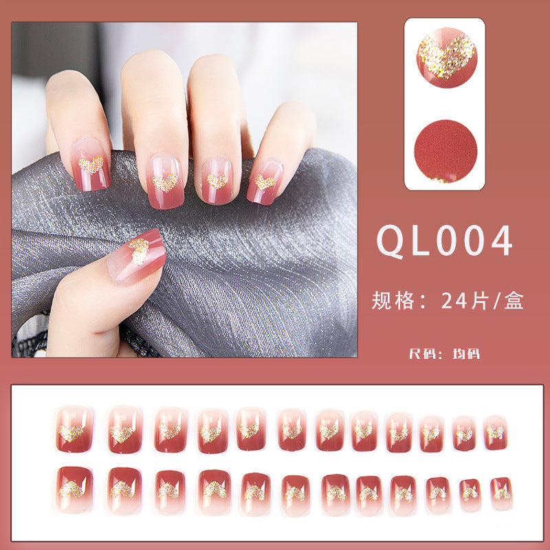 Flashing Bowknot Handmade Wearable Nails Xiaohongshu Same Style Finished Nail Pieces Wholesale Aurora Long Nail Stickers