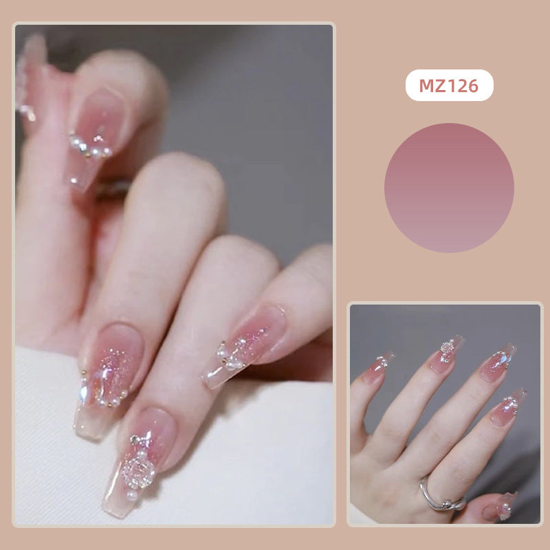 Flashing Bowknot Handmade Wearable Nails Xiaohongshu Same Style Finished Nail Pieces Wholesale Aurora Long Nail Stickers