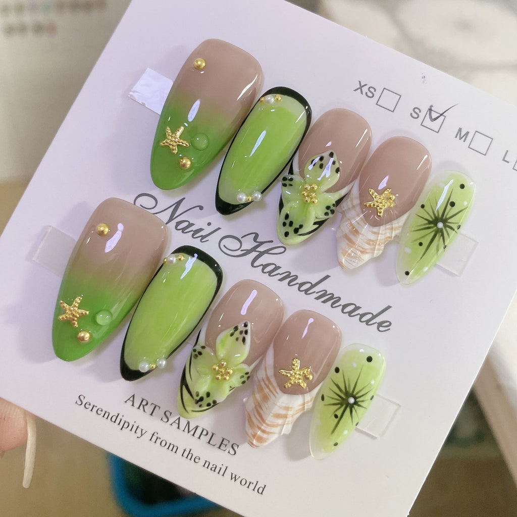 Edgy Florals: Custom Fresh 3D Embossed Press-on Nails | Handmade Almond Shape for a Stylish Look