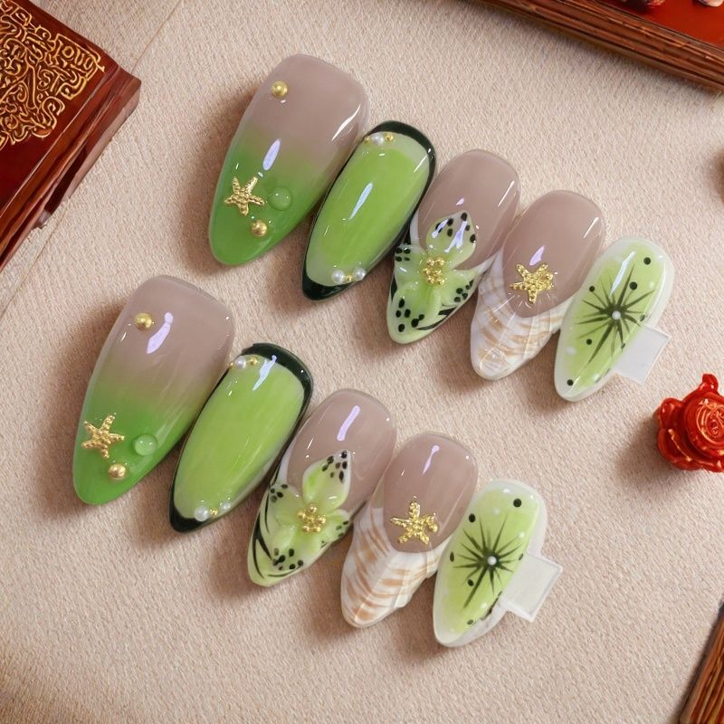 Edgy Florals: Custom Fresh 3D Embossed Press-on Nails | Handmade Almond Shape for a Stylish Look