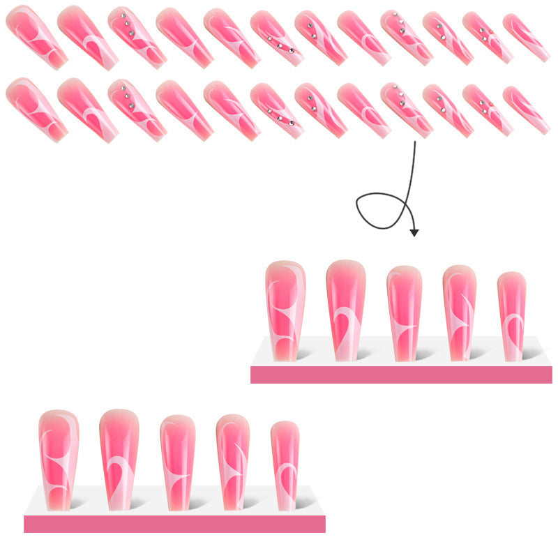 Europe and America INS Long Pink Rhinestone Nail Tips Finished Nail Art Fake Nails Nail Stickers