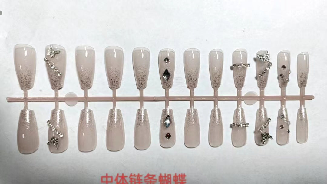 Hot Girl Trend Wearable Nails Long Ice Transparent Heart Shaped Sparkling Diamond High-end Nail Stickers Finished Nail Art Nail Tips Wholesale