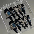 Handmade Press-on Nails with Gothic Butterfly Art - Edgy-Sweet & Flattering Nail Stickers, Insta-worthy Look