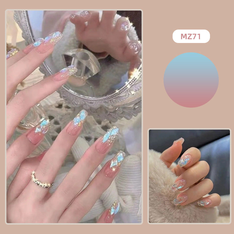 Hot Girl Trend Wearable Nails Long Ice Transparent Heart Shaped Sparkling Diamond High-end Nail Stickers Finished Nail Art Nail Tips Wholesale