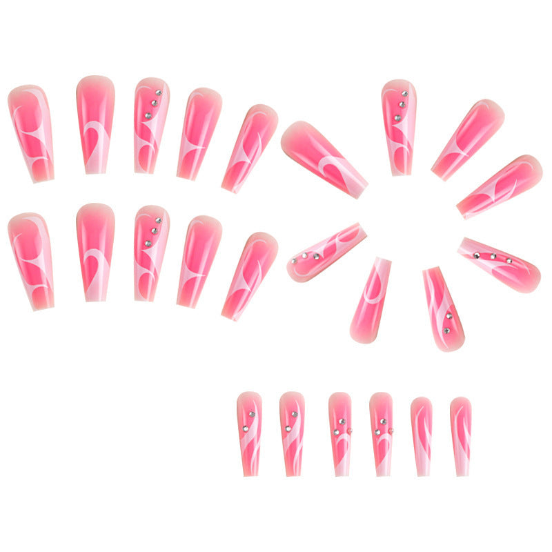 Europe and America INS Long Pink Rhinestone Nail Tips Finished Nail Art Fake Nails Nail Stickers