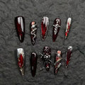 Handmade Press-on Nails with Metallic Gothic Silver Snake Design - Edgy Cat Eye Nails for a Detachable, Premium Look