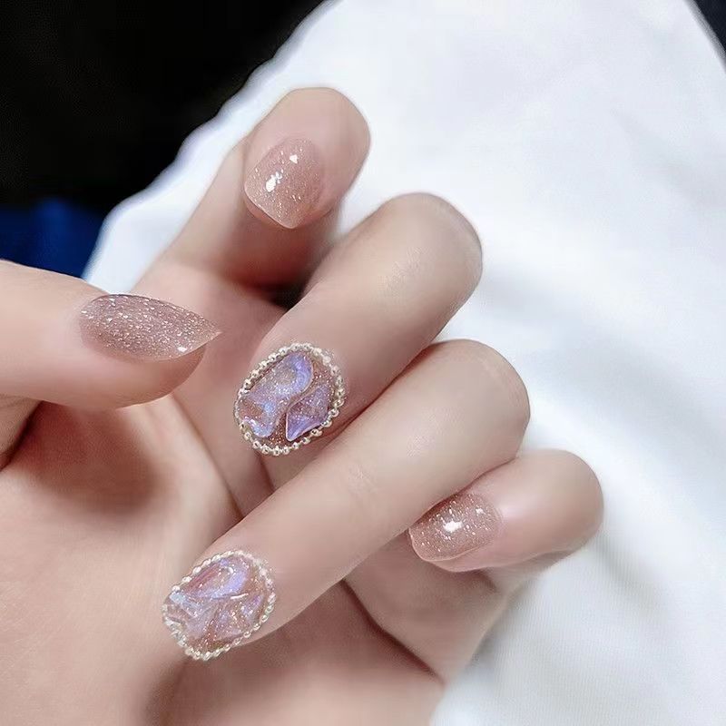 Hot Girl Trend Wearable Nails Long Ice Transparent Heart Shaped Sparkling Diamond High-end Nail Stickers Finished Nail Art Nail Tips Wholesale