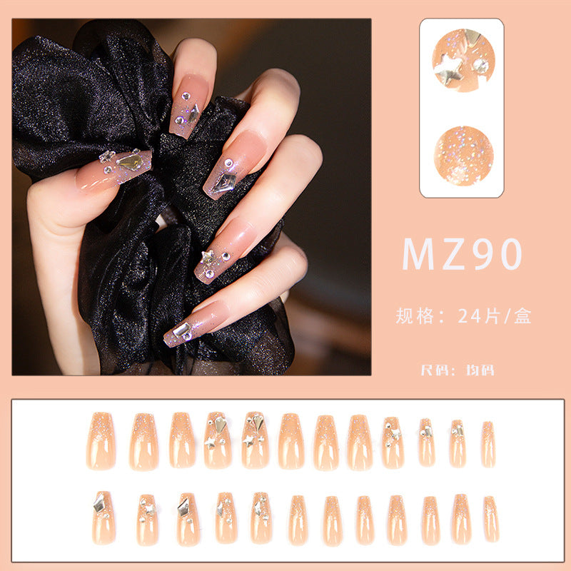 Hot Girl Trend Wearable Nails Long Ice Transparent Heart Shaped Sparkling Diamond High-end Nail Stickers Finished Nail Art Nail Tips Wholesale