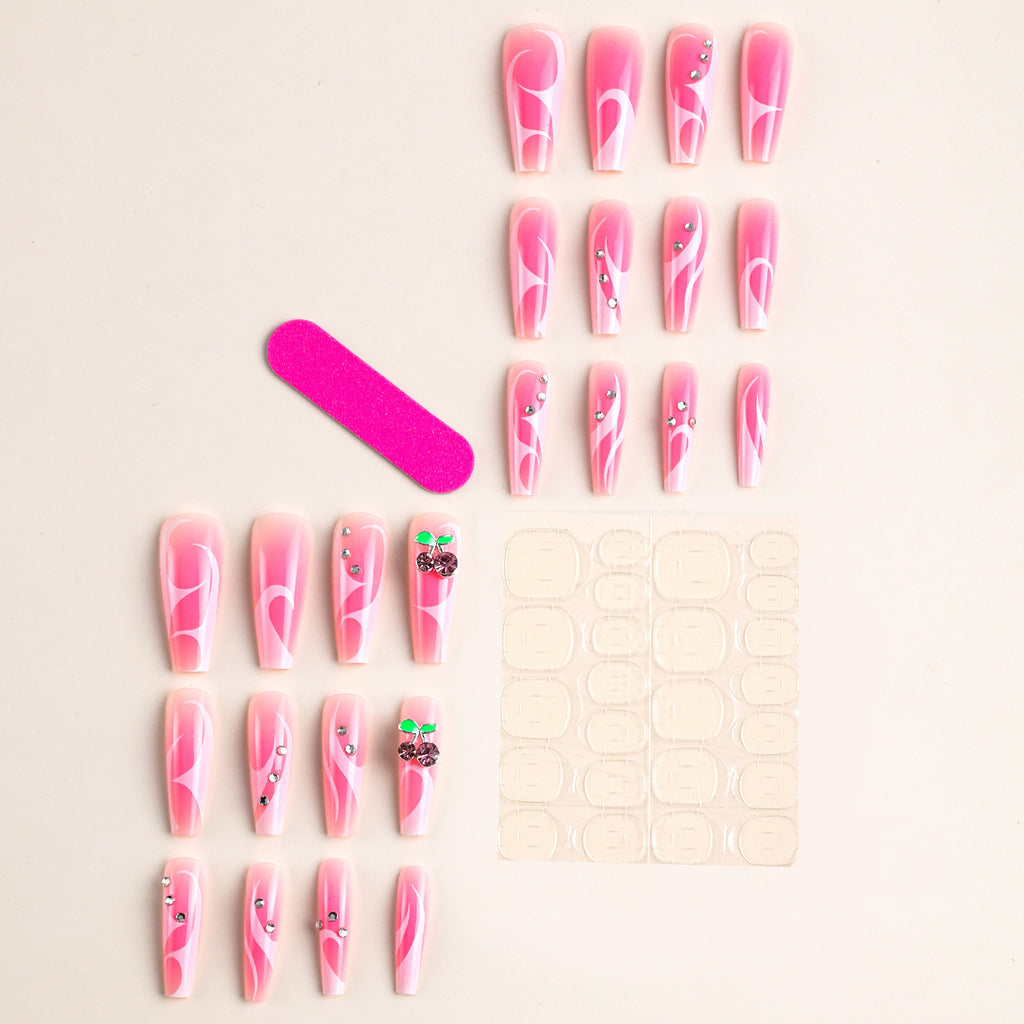 Europe and America INS Long Pink Rhinestone Nail Tips Finished Nail Art Fake Nails Nail Stickers