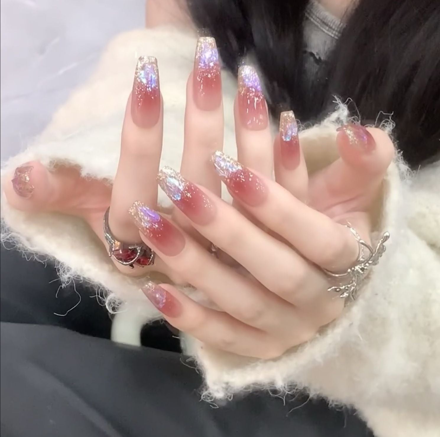 Hot Girl Trend Wearable Nails Long Ice Transparent Heart Shaped Sparkling Diamond High-end Nail Stickers Finished Nail Art Nail Tips Wholesale